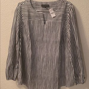 Lane Bryant Poplin Striped Peasant Top Blue/white